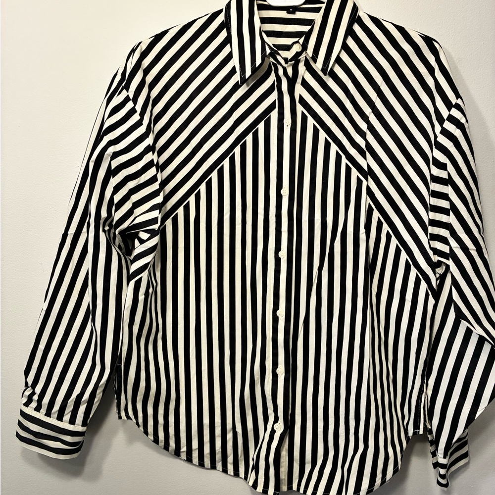 Express Boyfriend Button Down Striped Blouse - image 1